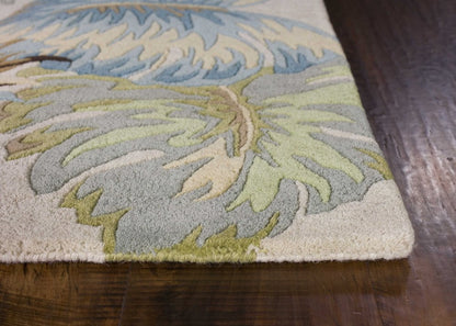 3' X 4' Ivory And Blue Wool Botanical Leaves Hand Tufted Area Rug