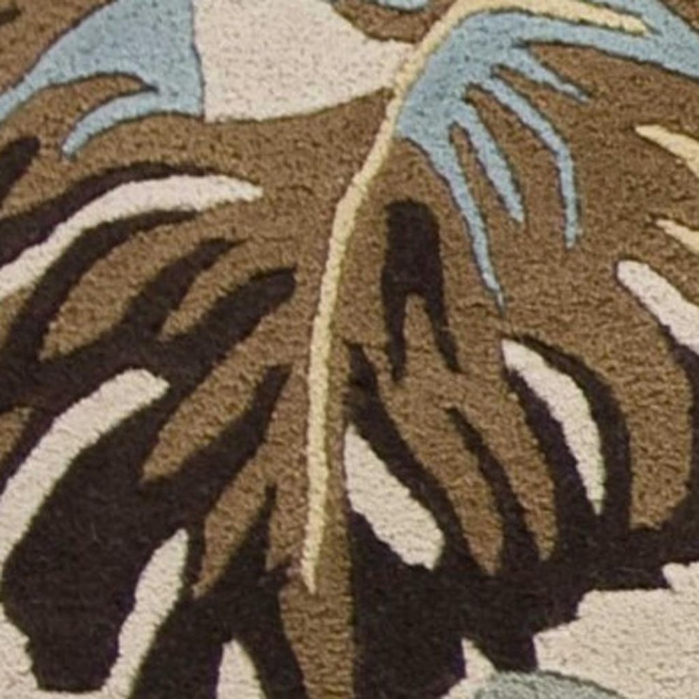 3' X 4' Ivory And Blue Wool Botanical Leaves Hand Tufted Area Rug