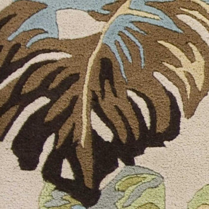 3' X 4' Ivory And Blue Wool Botanical Leaves Hand Tufted Area Rug