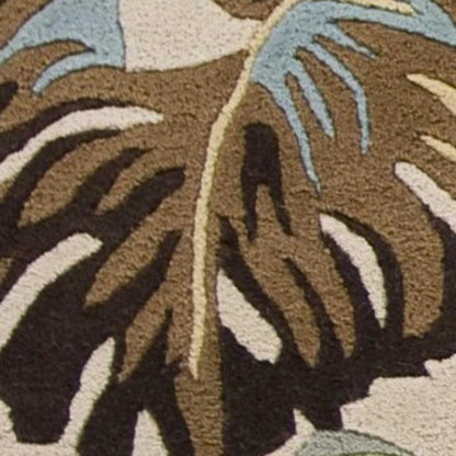 3' X 4' Ivory And Blue Wool Botanical Leaves Hand Tufted Area Rug
