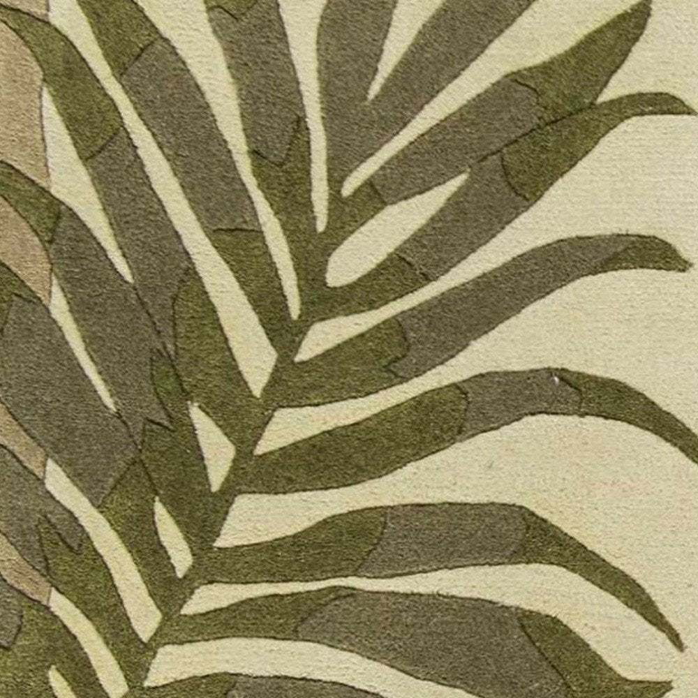 2' X 4' Ivory And Green Wool Botanical Leaves Hand Tufted Area Rug