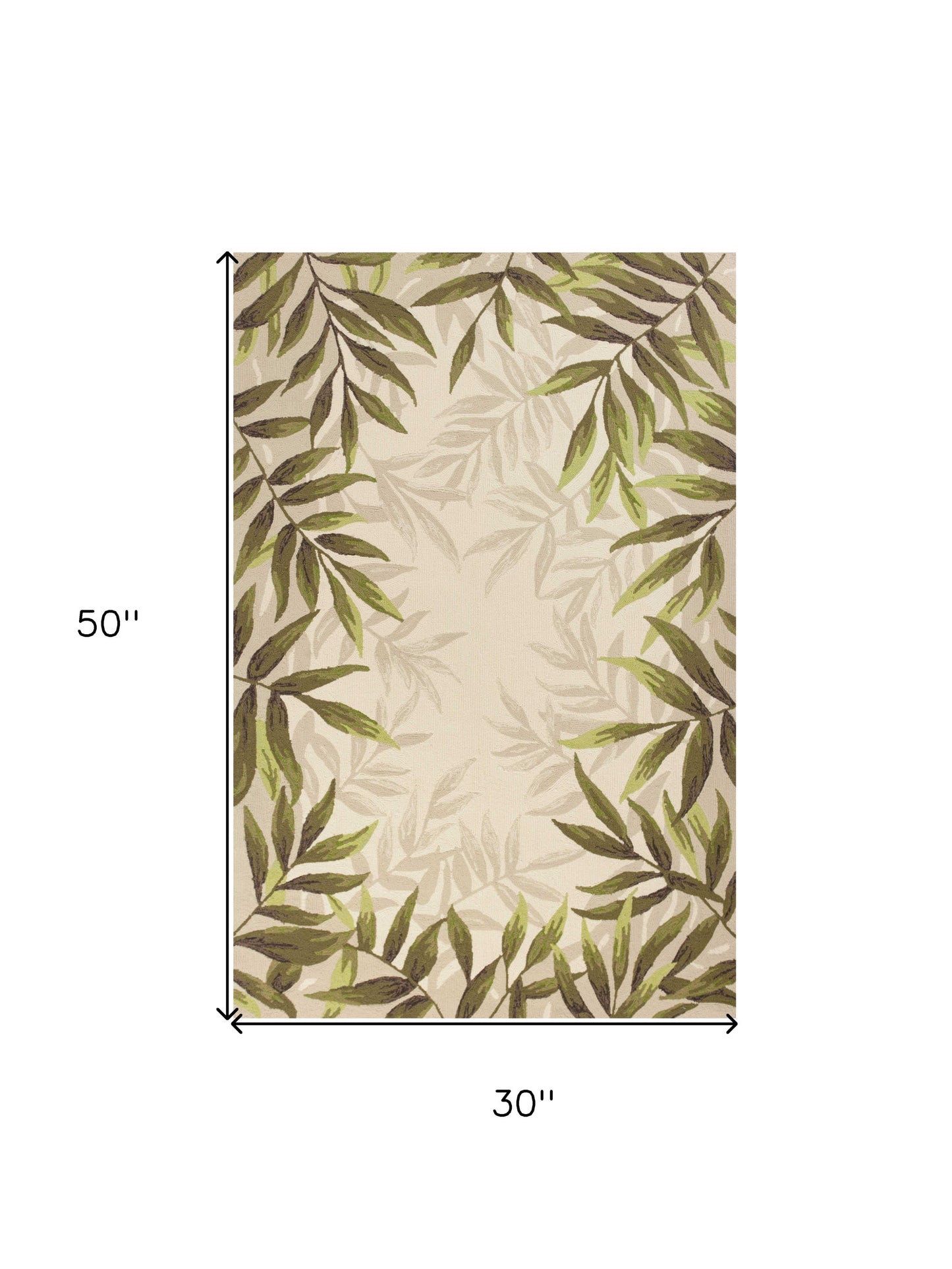 2' X 4' Ivory Leaves Bordered Wool Area Rug