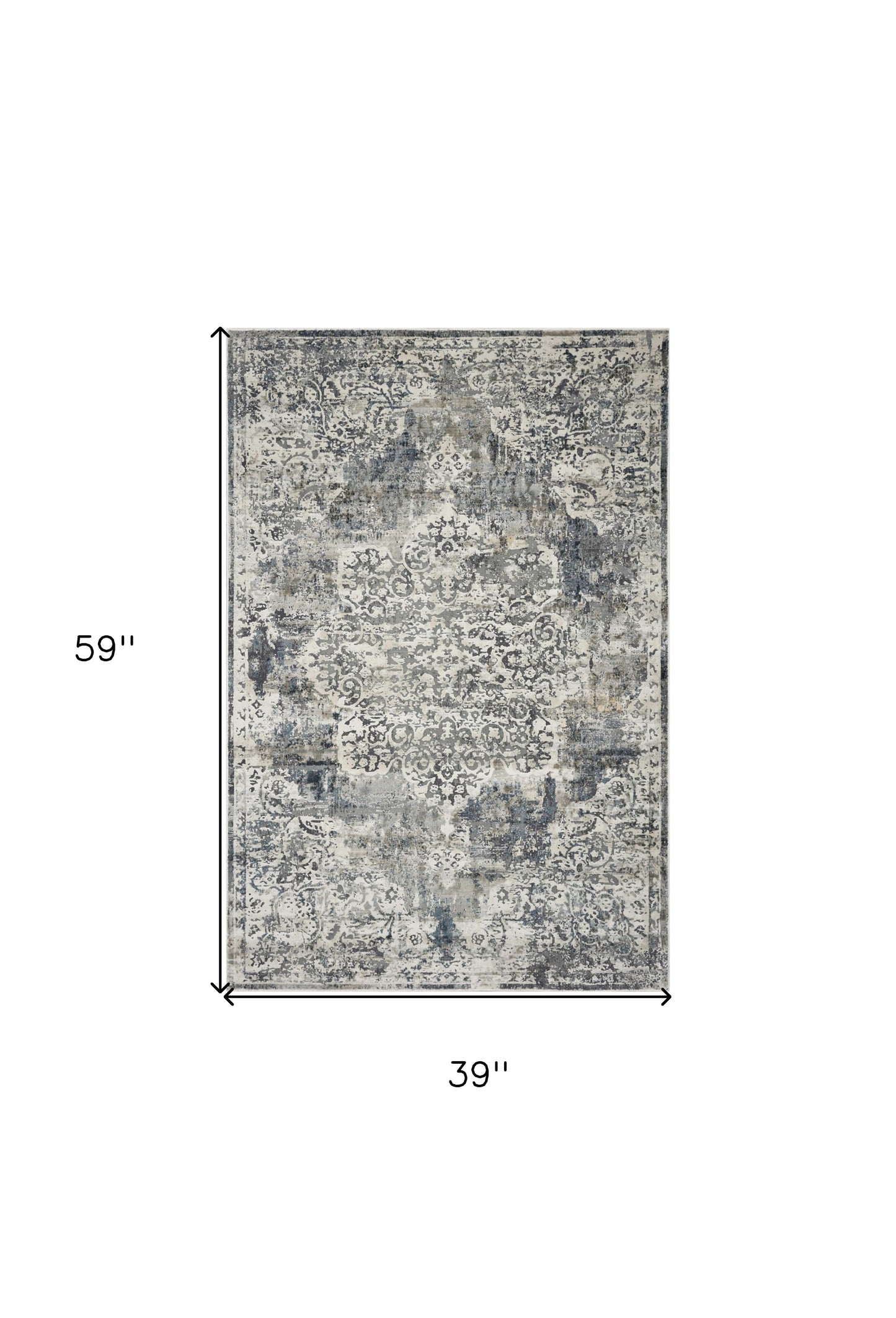 8' Ivory Machine Woven Distressed Diamond Floral Medallion Indoor Runner Rug