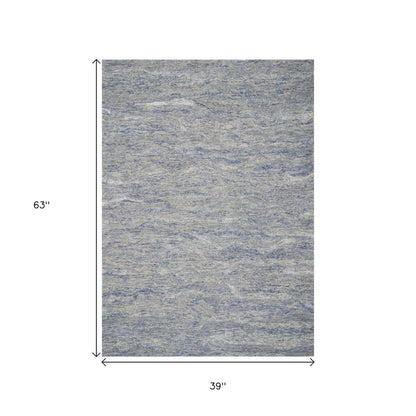 3' X 5' Blue And Beige Abstract Hand Tufted Area Rug