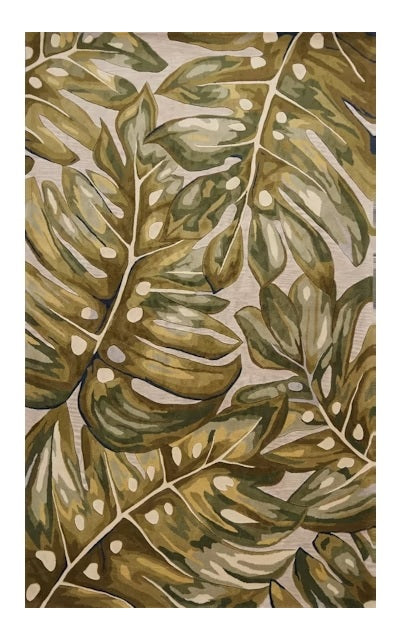 2' X 4' Green Palm Leaves Wool Area Rug