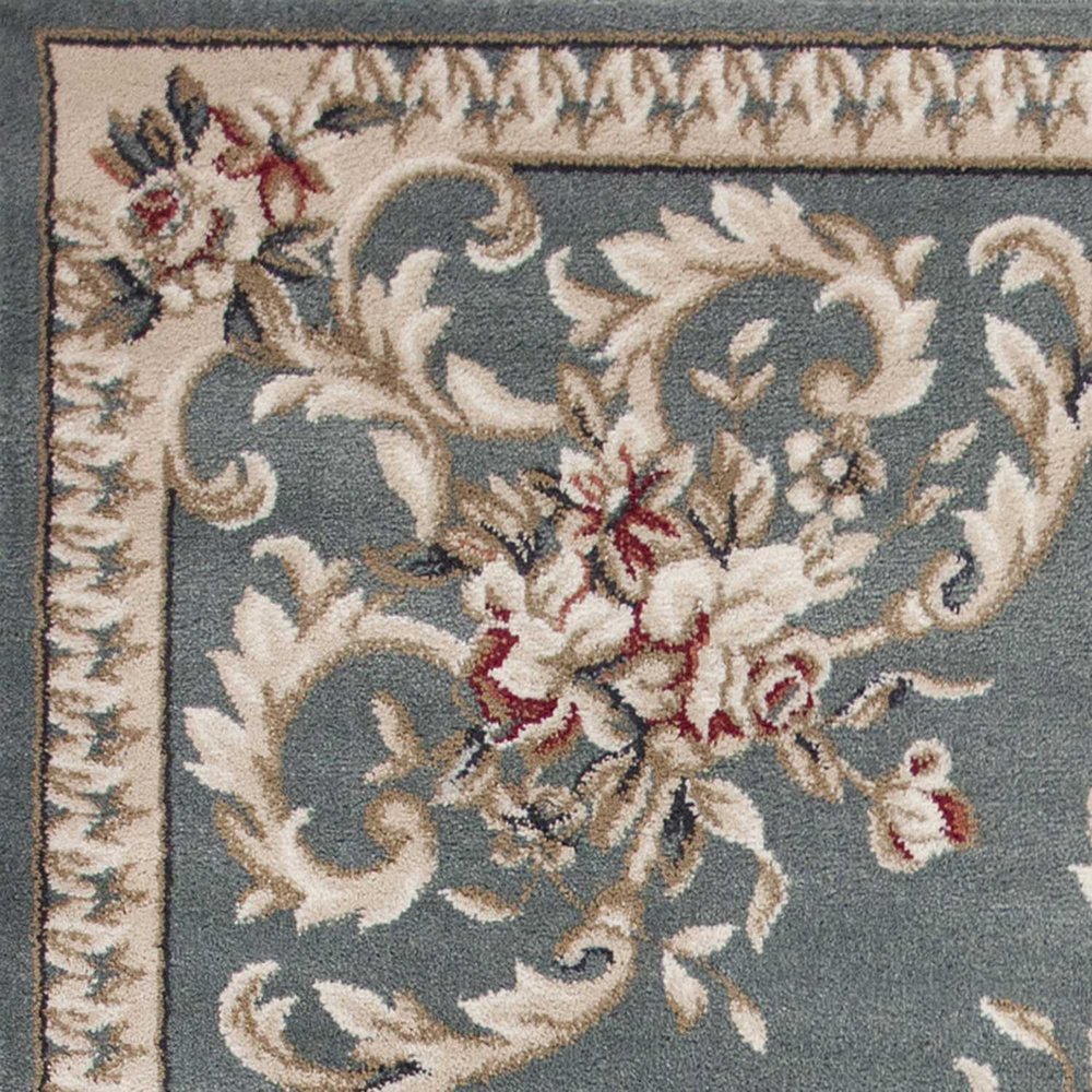 5' X 8' Slate Blue Red And Ivory Floral Medallion Area Rug