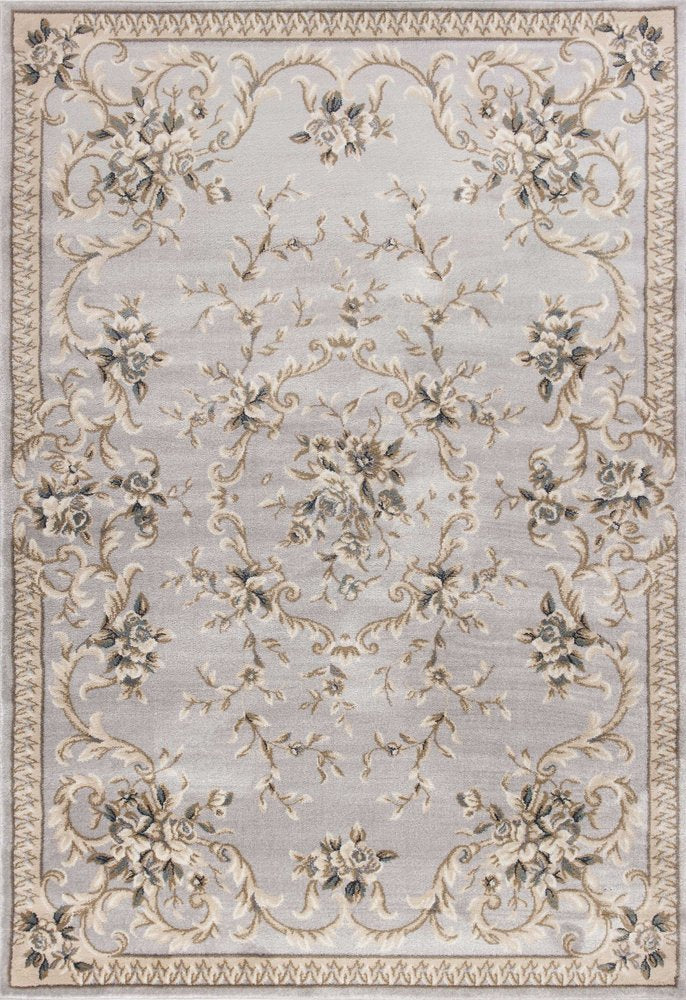 5' X 8' Light Gray Green And Tan Floral Medallion Area Rug