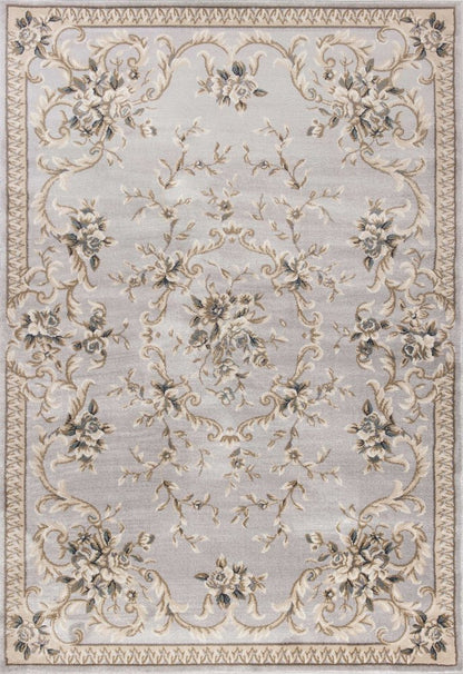 5' X 8' Light Gray Green And Tan Floral Medallion Area Rug