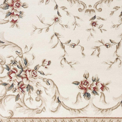 5' X 8' Ivory Red And Green Floral Medallion Area Rug