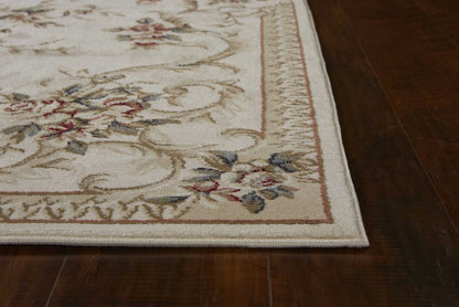 5' X 8' Ivory Red And Green Floral Medallion Area Rug
