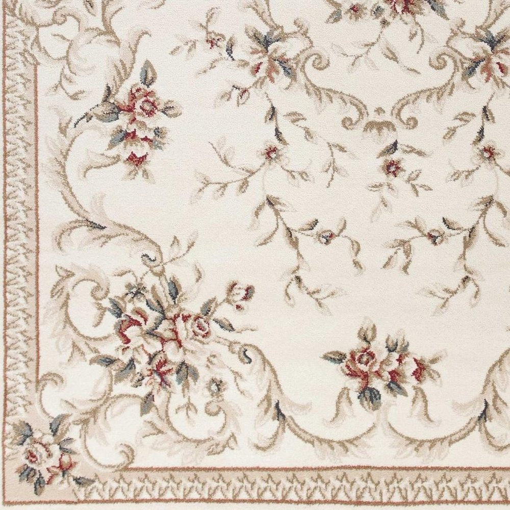 5' X 8' Ivory Red And Green Floral Medallion Area Rug