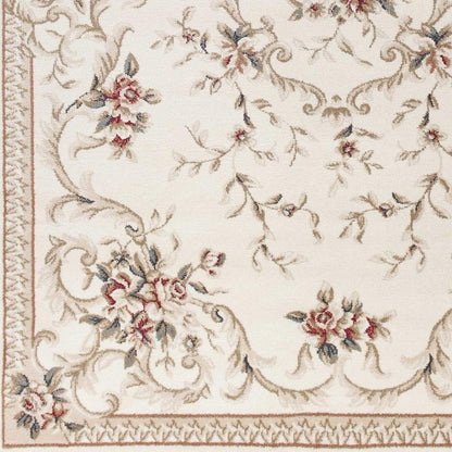 5' X 8' Ivory Red And Green Floral Medallion Area Rug