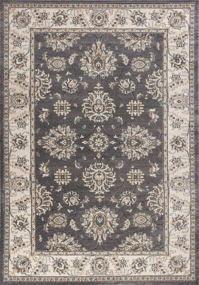 5' X 8' Gray And Ivory Floral Medallion Area Rug