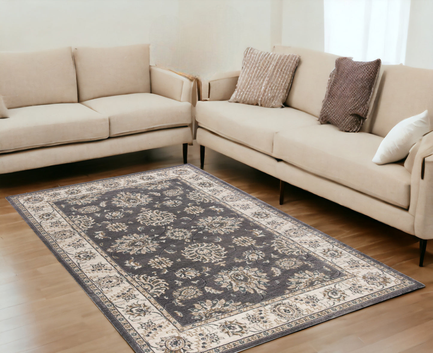 3' X 5' Gray and Ivory Floral Area Rug