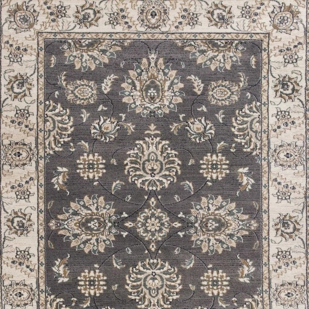 3' X 5' Gray And Ivory Floral Medallion Area Rug