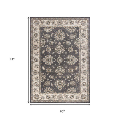 3' X 5' Gray And Ivory Floral Medallion Area Rug