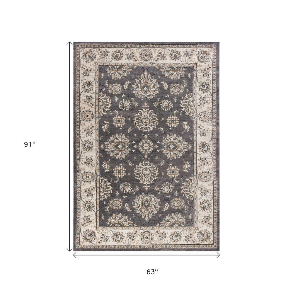 3' X 5' Gray And Ivory Floral Medallion Area Rug
