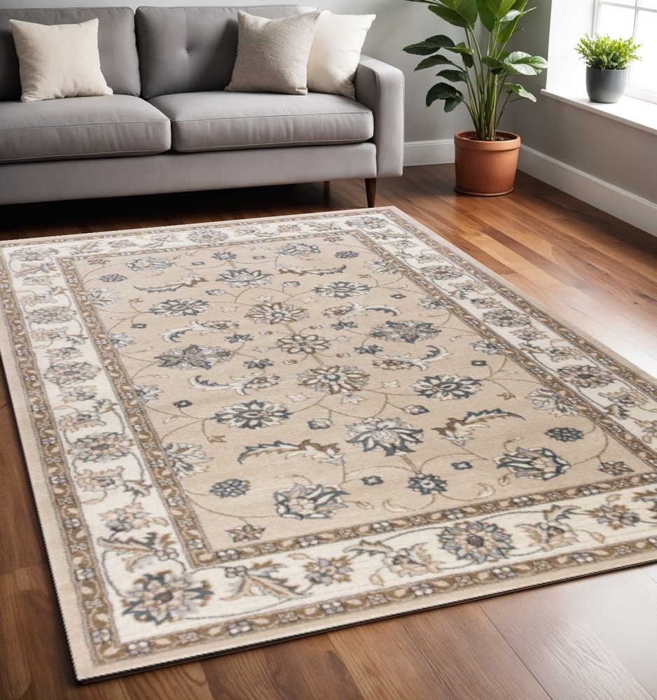 3' X 5' Beige And Ivory Floral Medallion Area Rug