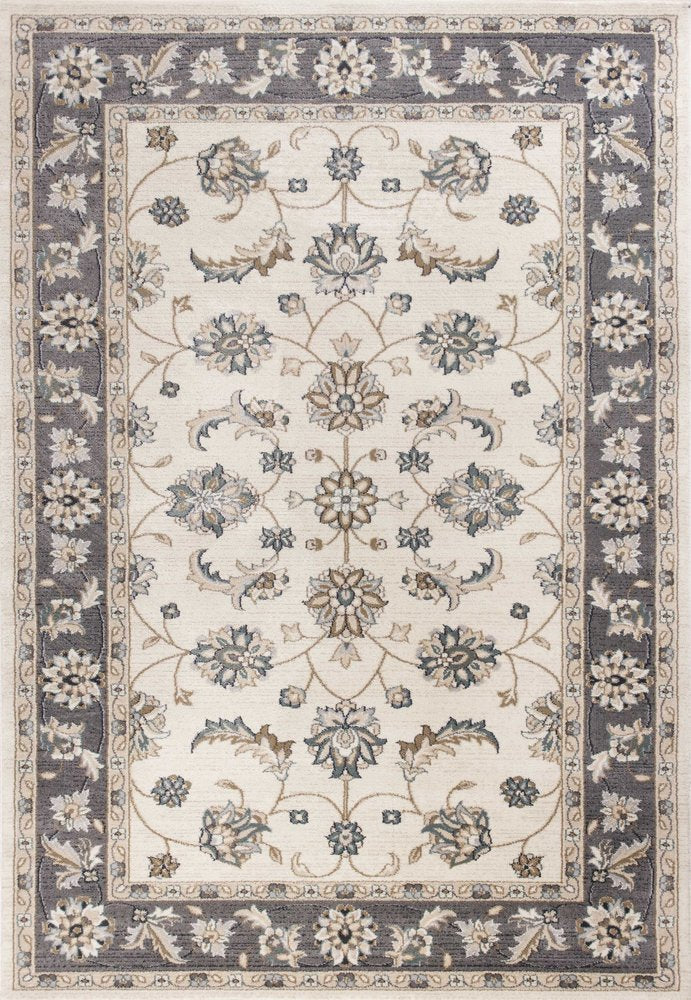 5' X 8' Ivory And Gray Floral Medallion Area Rug