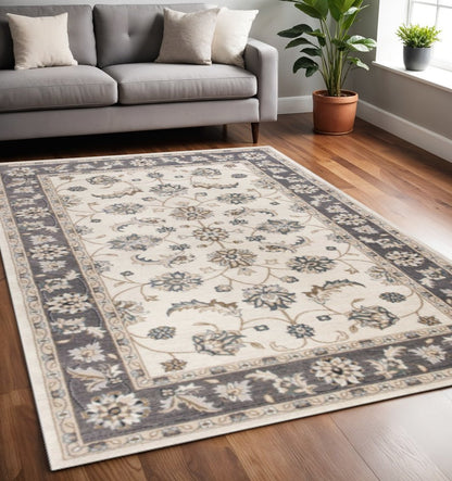 3' X 5' Gray And Ivory Floral Medallion Area Rug