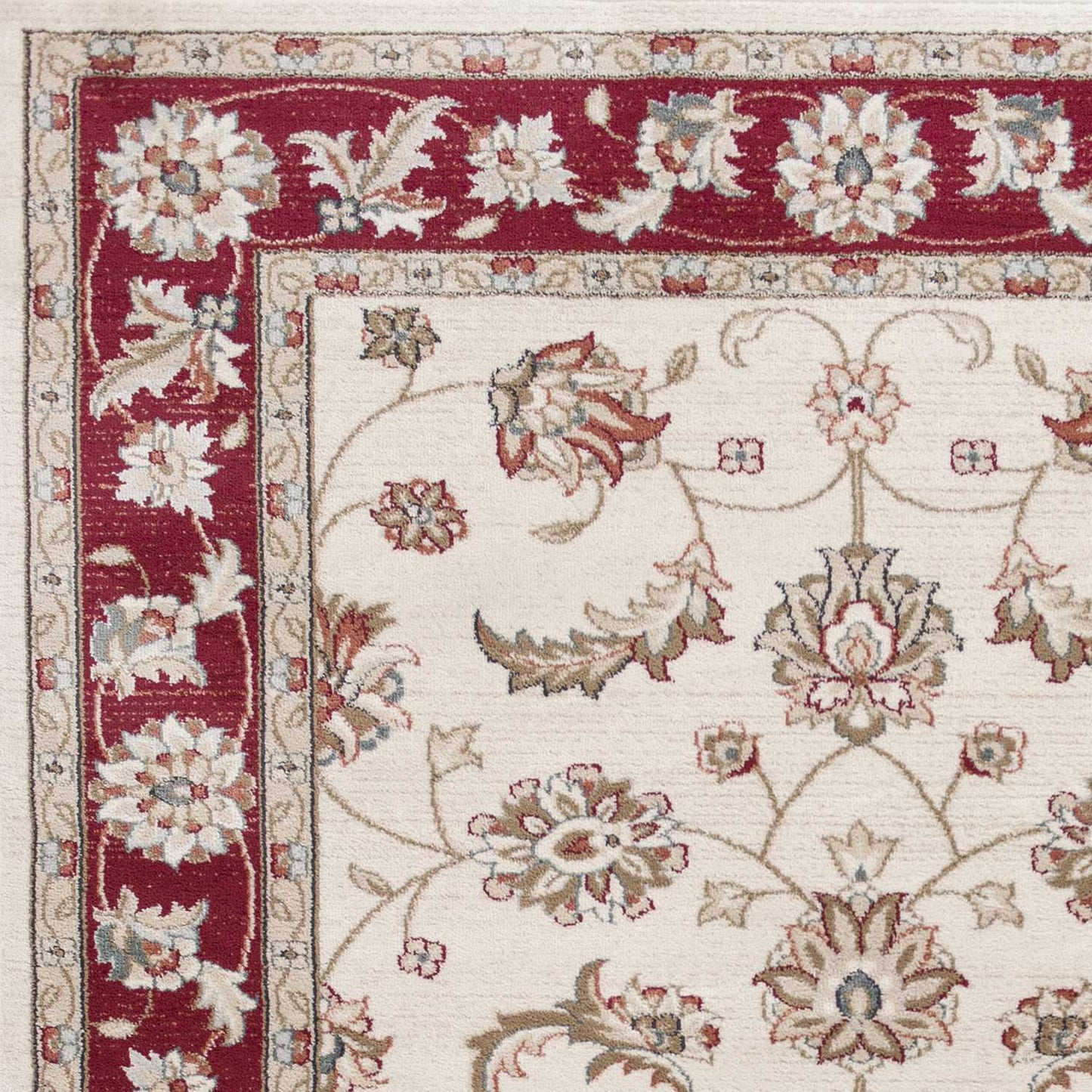 5' X 8' Ivory Red Bordered Floral Indoor Area Rug