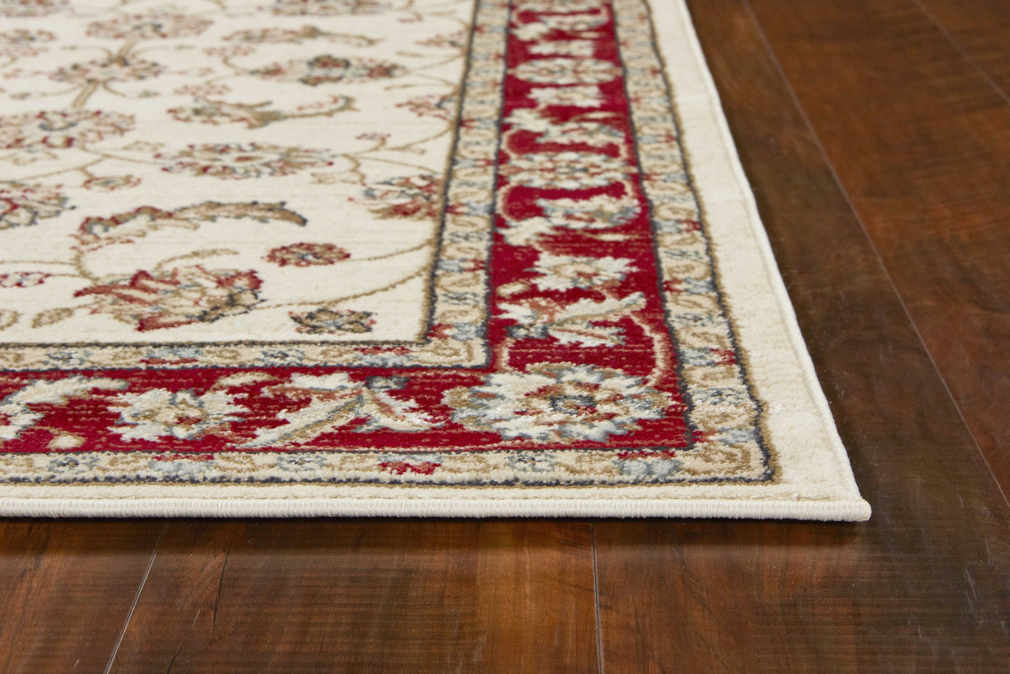 5' X 8' Ivory Red Bordered Floral Indoor Area Rug