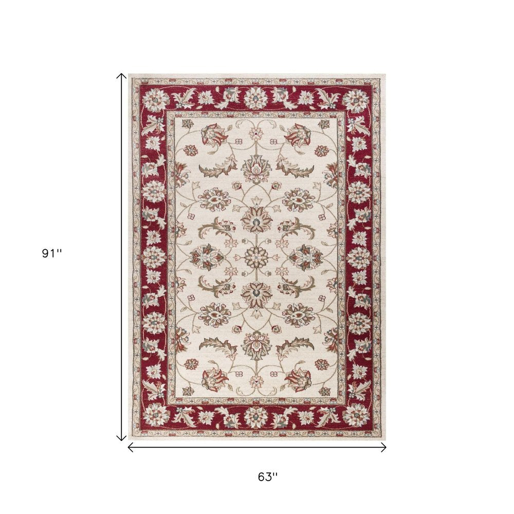 3' X 5' Ivory And Red Floral Medallion Area Rug