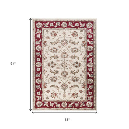 3' X 5' Ivory And Red Floral Medallion Area Rug