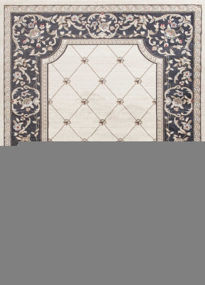 5' X 8' Ivory And Gray Floral Area Rug
