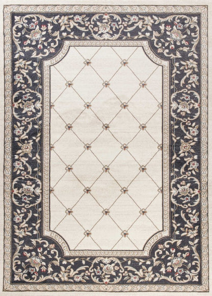 5' X 8' Ivory And Gray Floral Area Rug