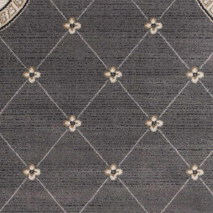 8' Gray And Ivory Floral Runner Rug