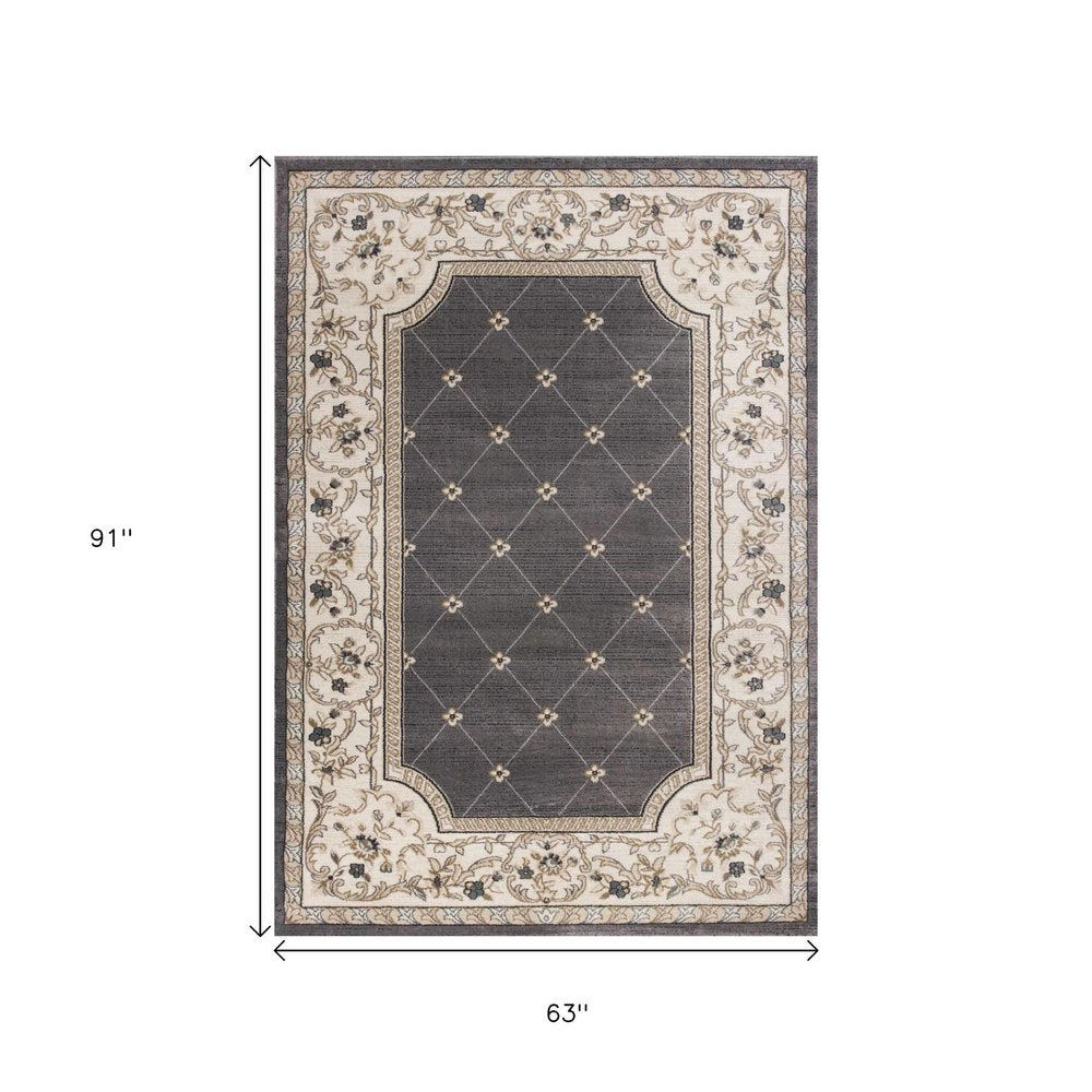 8' Gray And Ivory Floral Runner Rug