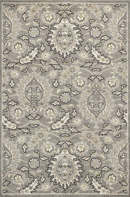 5' X 8' Gray And Ivory Floral Medallion Area Rug