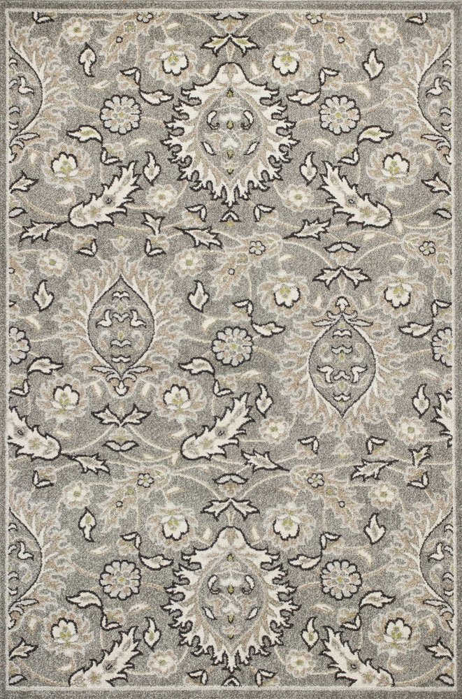 5' X 8' Gray And Ivory Floral Medallion Area Rug