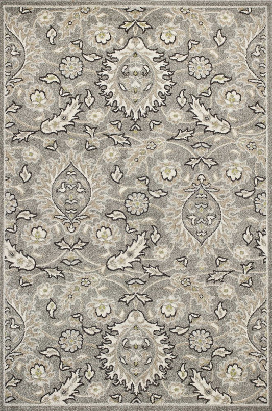 5' X 8' Gray And Ivory Floral Medallion Area Rug