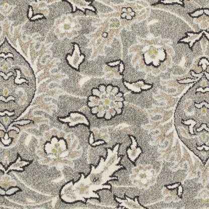 5' X 8' Gray And Ivory Floral Medallion Area Rug