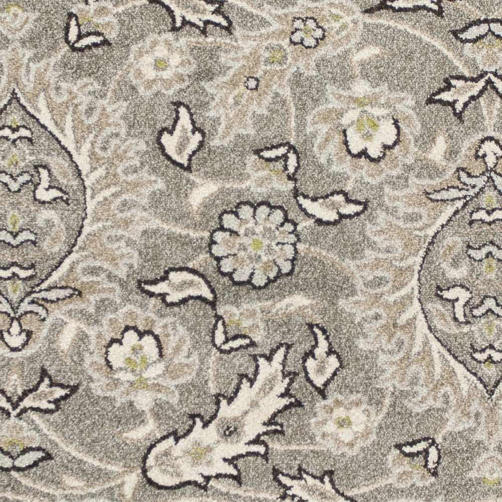 5' X 8' Gray And Ivory Floral Medallion Area Rug