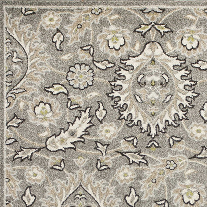 5' X 8' Gray And Ivory Floral Medallion Area Rug