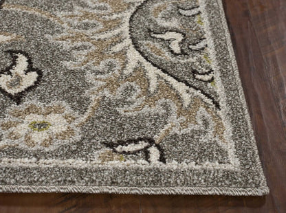 5' X 8' Gray And Ivory Floral Medallion Area Rug