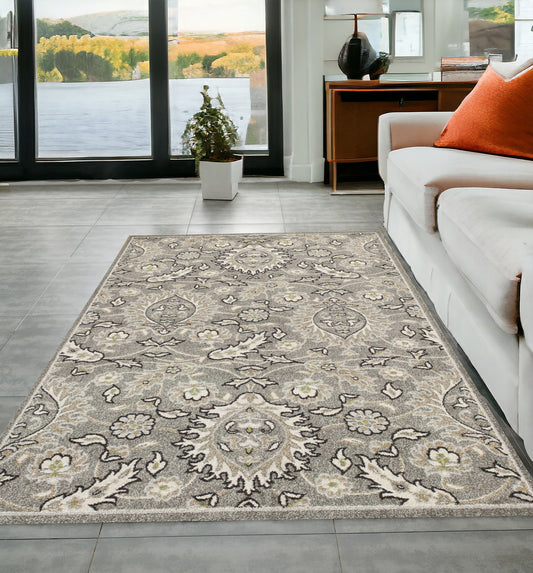 5' X 8' Grey Medallion Uv Treated Area Rug