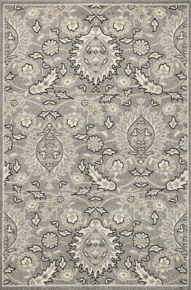 5' X 8' Gray And Ivory Floral Medallion Area Rug
