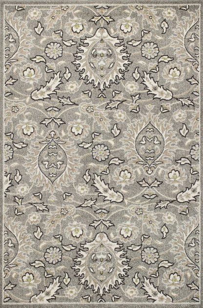 5' X 8' Gray And Ivory Floral Medallion Area Rug