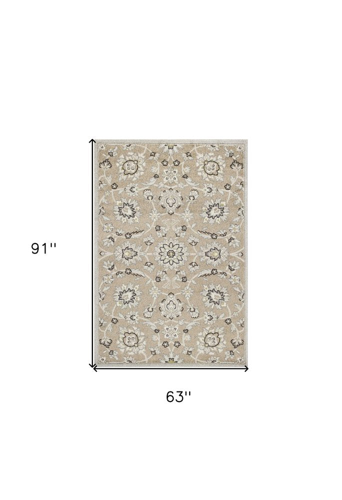 7' X 10' Beige Floral Indoor Outdoor Area Rug