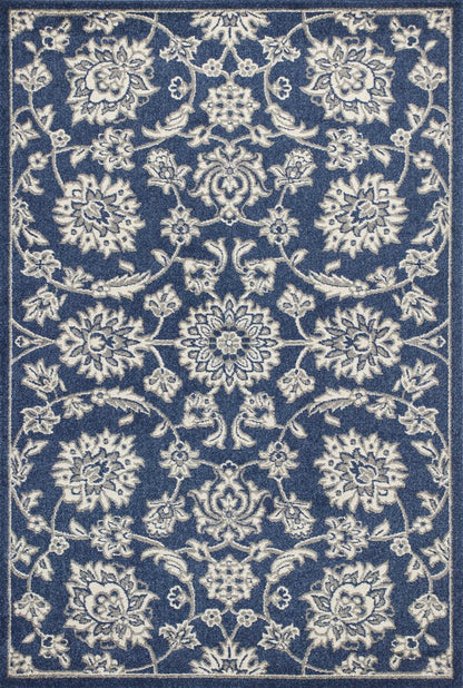 3' X 5' Blue And Ivory Floral Medallion Area Rug