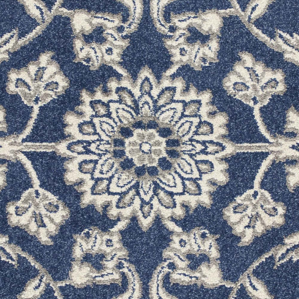 5' X 8' Blue And Ivory Floral Medallion Area Rug