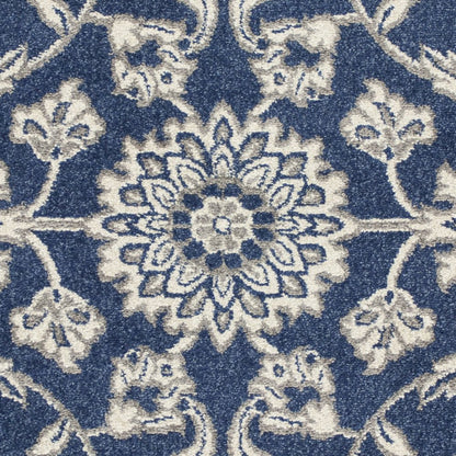 5' X 8' Blue And Ivory Floral Medallion Area Rug
