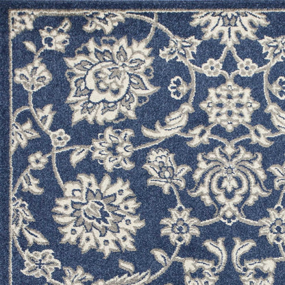 5' X 8' Blue And Ivory Floral Medallion Area Rug