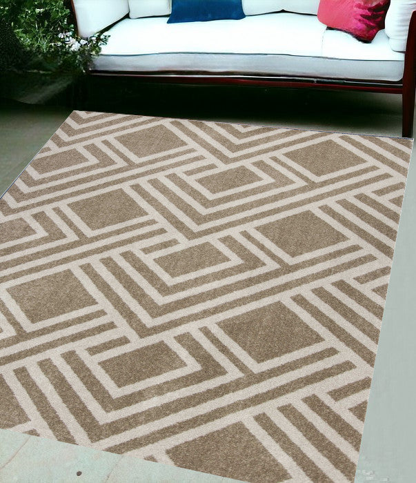 3' X 5' Beige Geometric Indoor Outdoor Area Rug
