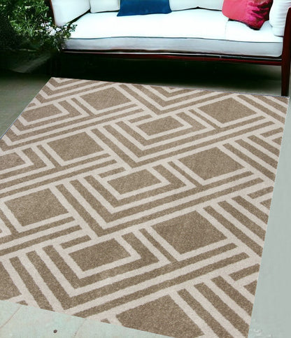 3' X 5' Beige Geometric Indoor Outdoor Area Rug