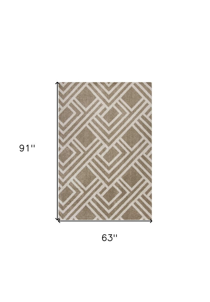 3' X 5' Beige Geometric Indoor Outdoor Area Rug